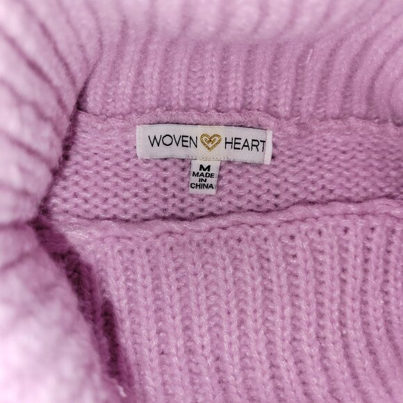 Woven Heart Cable Knit Pink Turtleneck Chunky Sweater Size Medium NWT - Picture 12 of 12